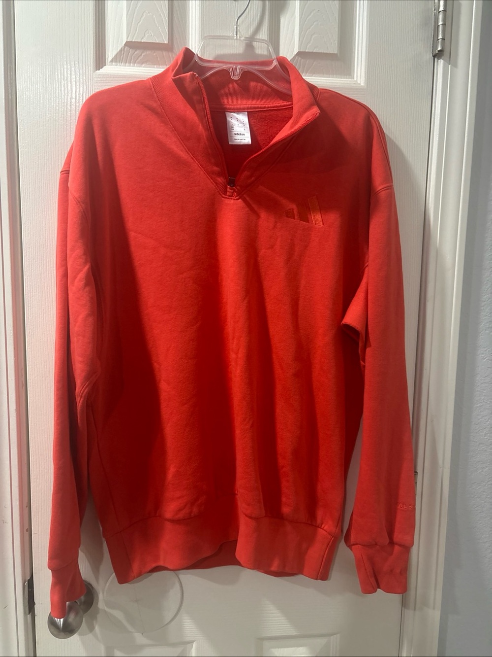 Adidas Men’s orange all SZN fleece quarter- zip crewneck sweatshirt sz M